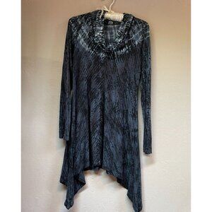 Art Of Cloth Womens Tie-Dye Cowl Neck Sharkbite Tunic Top Small Gray Long Sleeve